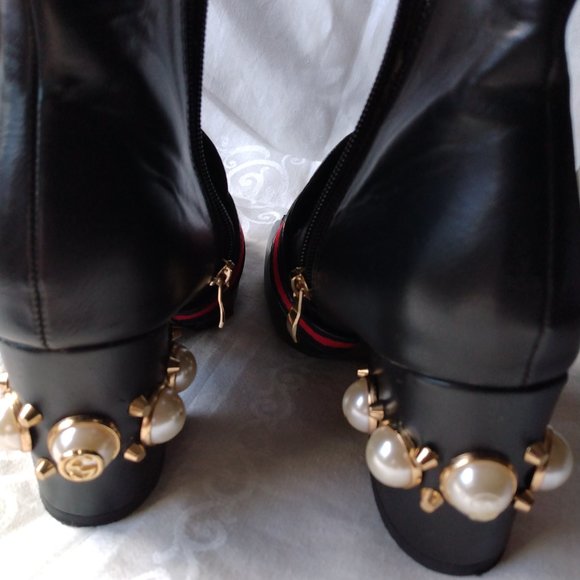 Gucci Women's Black Pearl & Stud Peyton Boots - Picture 2 of 10